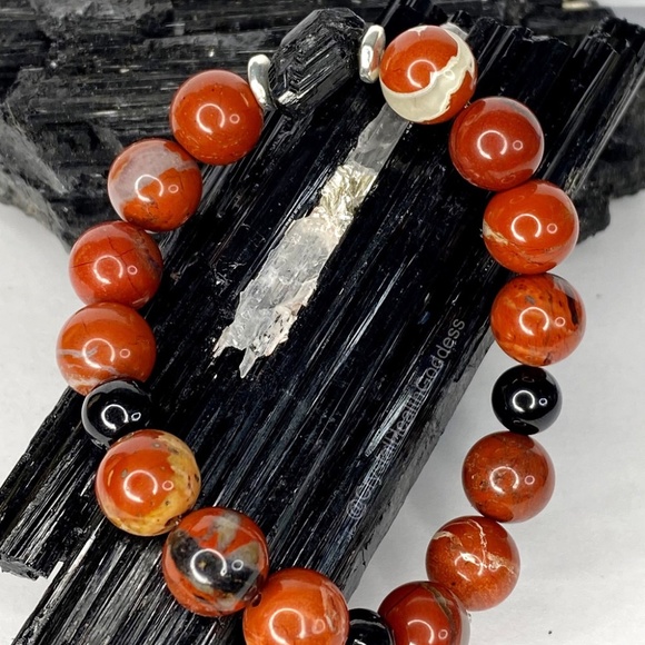 Black Tourmaline Red Jasper Bracelet - Picture 1 of 6